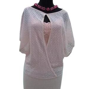 Cache Pink Knit Peek A Boo Faux Wrap Top New Metallic Kissed Plunging V NWT $118